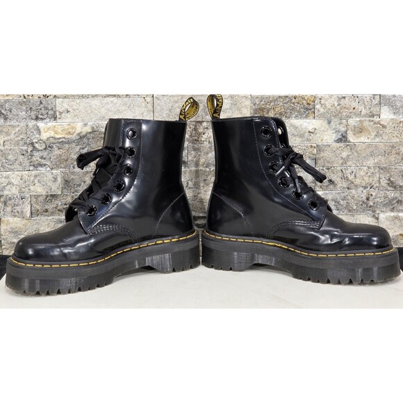 Dr. Martens Molly Leather Platform Boots Satin Ribbon Black Combat Womens 11 - Picture 12 of 15
